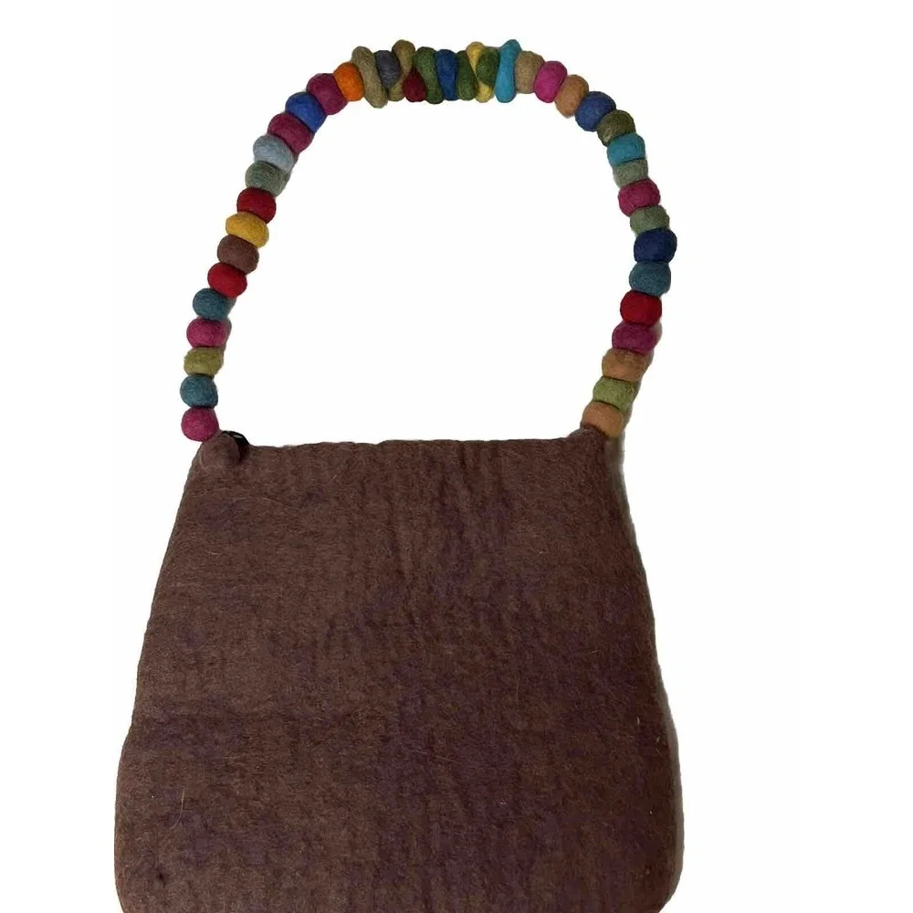 Brown Felted Wool Artsy Purse‎ Hand Bag Nepal Funky Hippie